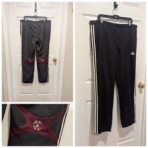 Vintage Adidas Y2K Black & White Stripes with Burgundy Design Pants Athleisure
